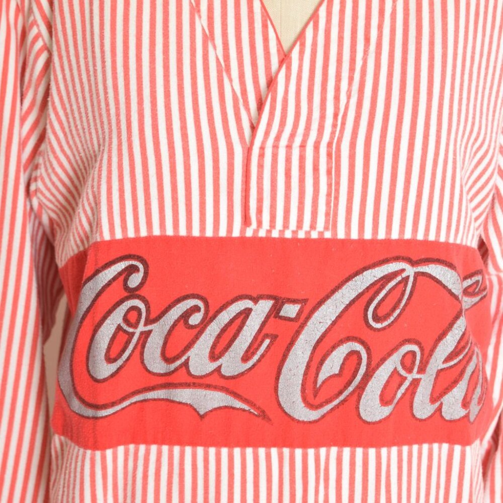 vintage 80s nightgown dress red striped flannel COCA COLA print long maxi - Picture 3 of 9